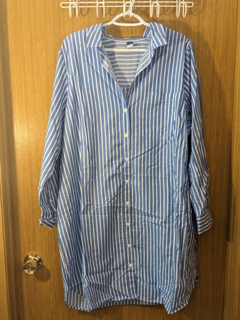 Old Navy Cotton Shirt Dress Blue Stripe XL Long-sleeve Mini Button-Down
